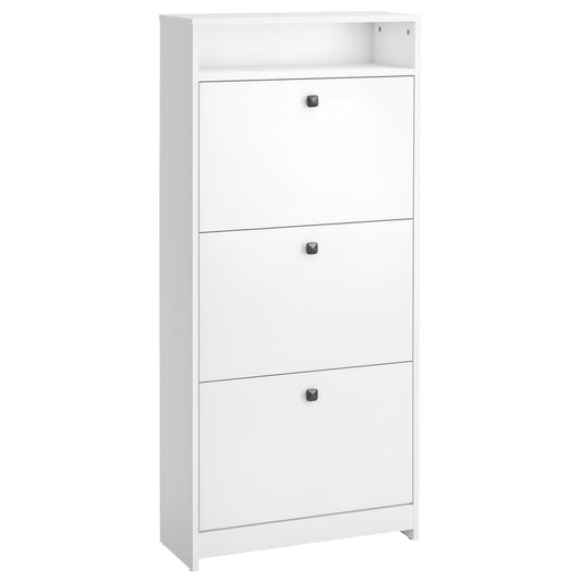 White HOMCOM shoe cabinet with three flip doors and an open top shelf