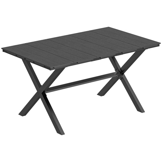 Photo of Outsunny Garden Dining Table for 6, Rectangular Outdoor Table with Wood Effect HDPE Top, X-Shaped Metal Legs, Black in Black colour on a white background