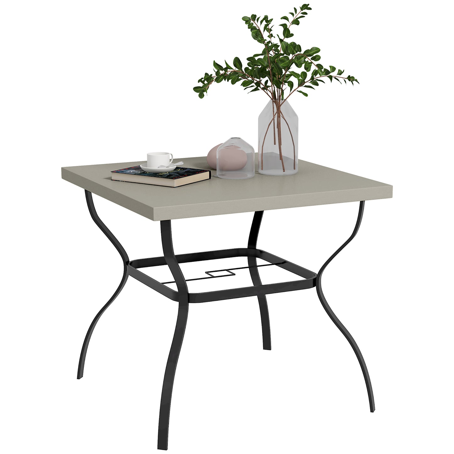 Photo of Outsunny Four-Seater Steel Garden Table, with Parasol Hole - Grey/Black in Grey/Black colour on a white background