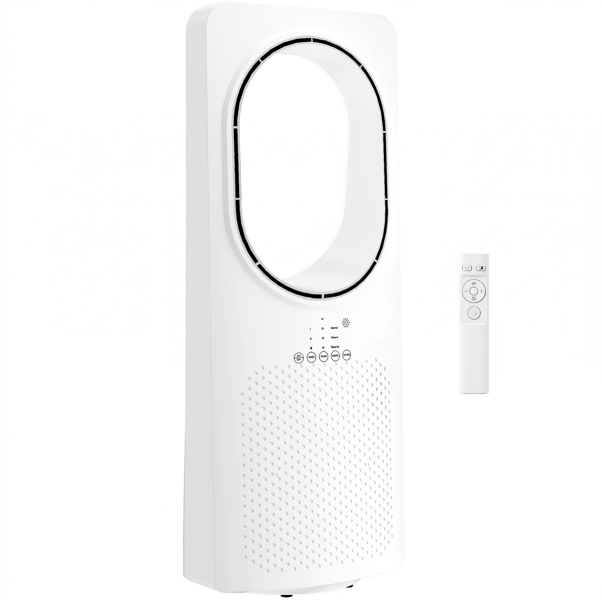 Photo of HOMCOM Bladeless Tower Fan for Bedroom, 36dB Standing Cooling Fan with Oscillating, 3 Speeds, 3 Modes, 15H Timer, White in White colour on a white background