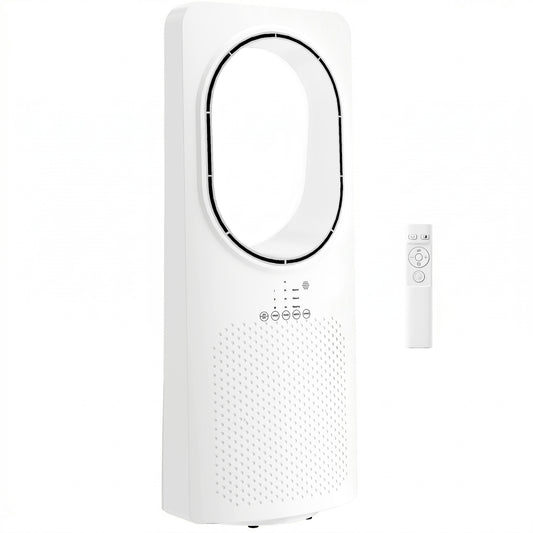 Photo of HOMCOM Bladeless Tower Fan for Bedroom, 36dB Standing Cooling Fan with Oscillating, 3 Speeds, 3 Modes, 15H Timer, White in White colour on a white background