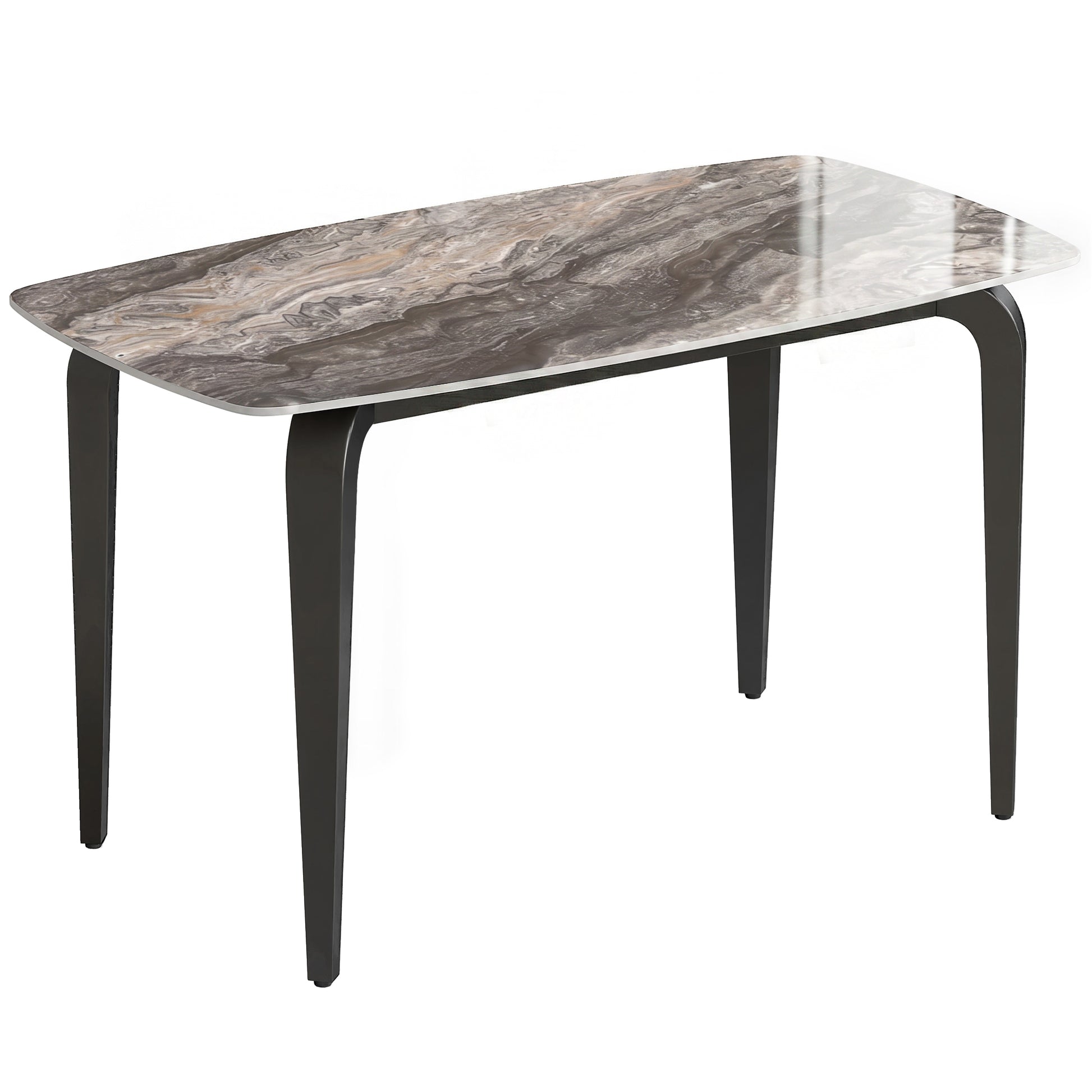 Photo of HOMCOM Dining Table for 4, Modern Kitchen Table with Sintered Stone Tabletop, Metal Legs, Brown in Brown colour on a white background
