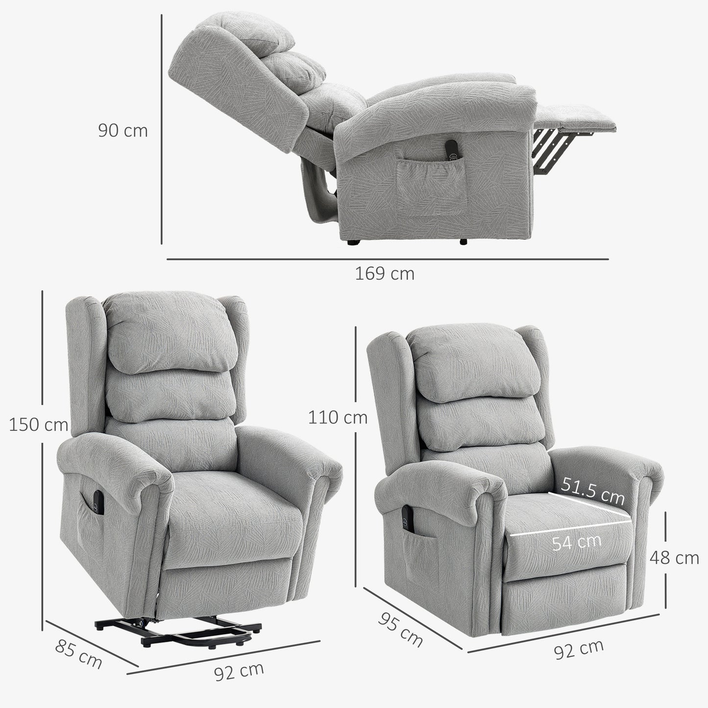 HOMCOM Velvet-Feel 150° Electric Riser Recliner Chair - Grey