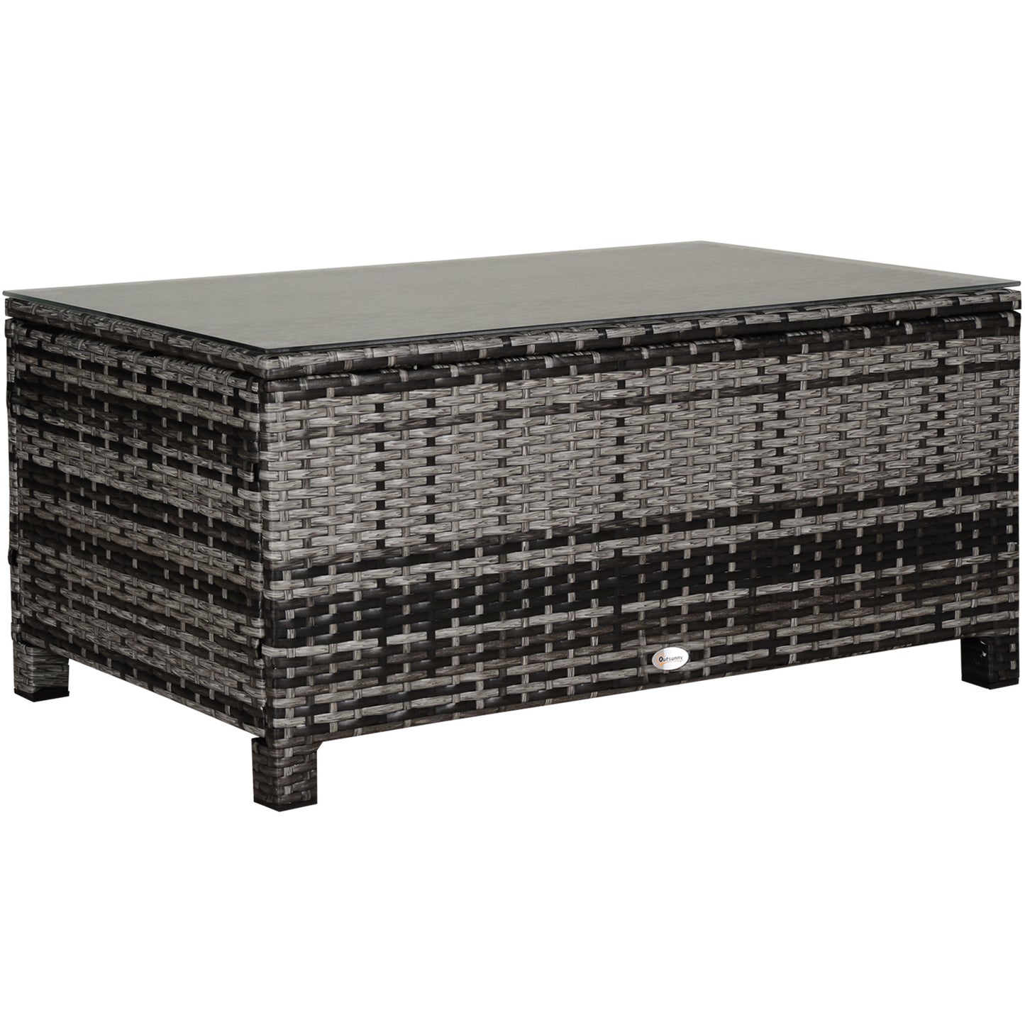 Photo of Outsunny PE Rattan Garden Coffee Table, with Glass Table Top - Grey in Grey colour on a white background