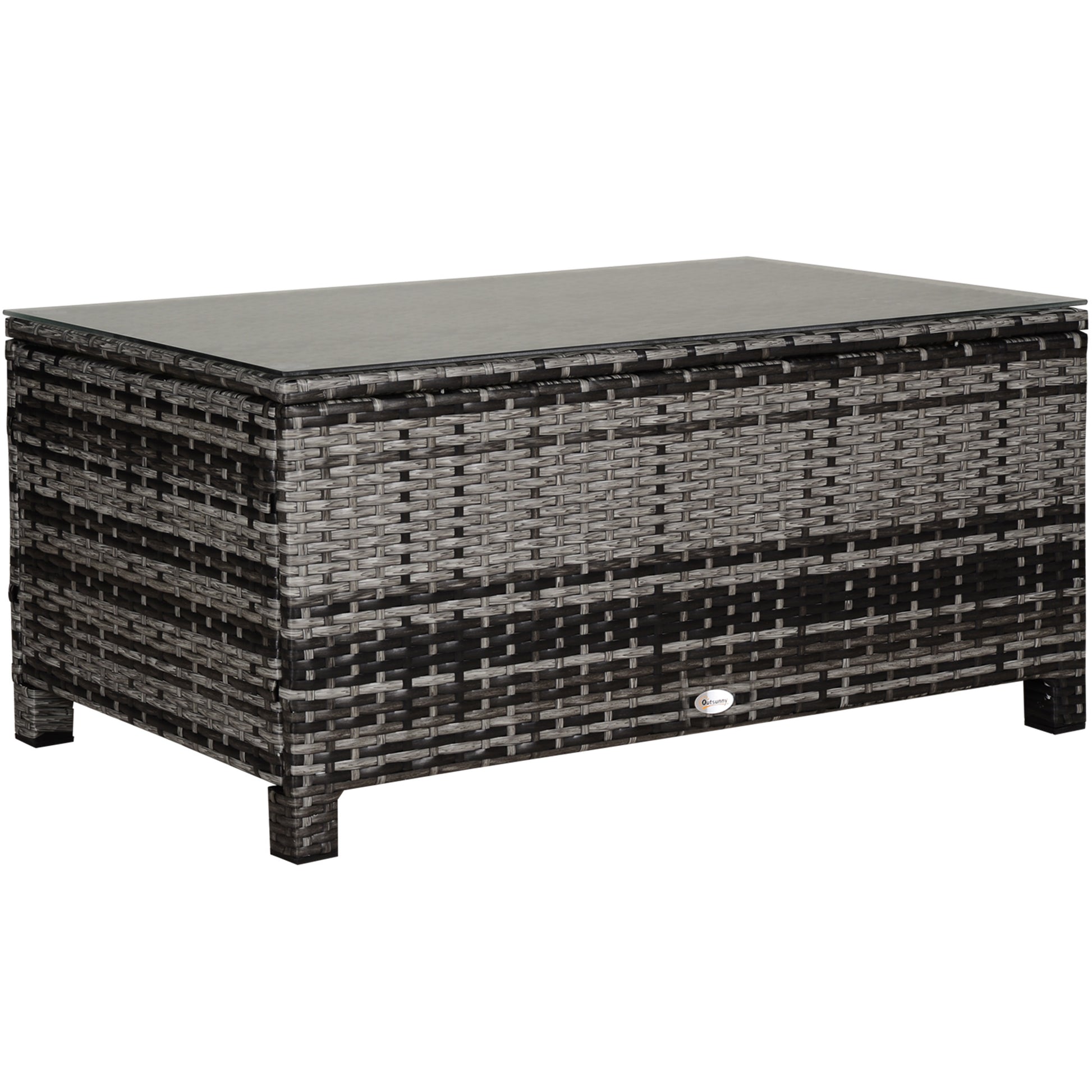 Photo of Outsunny PE Rattan Garden Coffee Table, with Glass Table Top - Grey in Grey colour on a white background