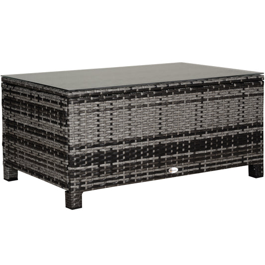 Photo of Outsunny PE Rattan Garden Coffee Table, with Glass Table Top - Grey in Grey colour on a white background