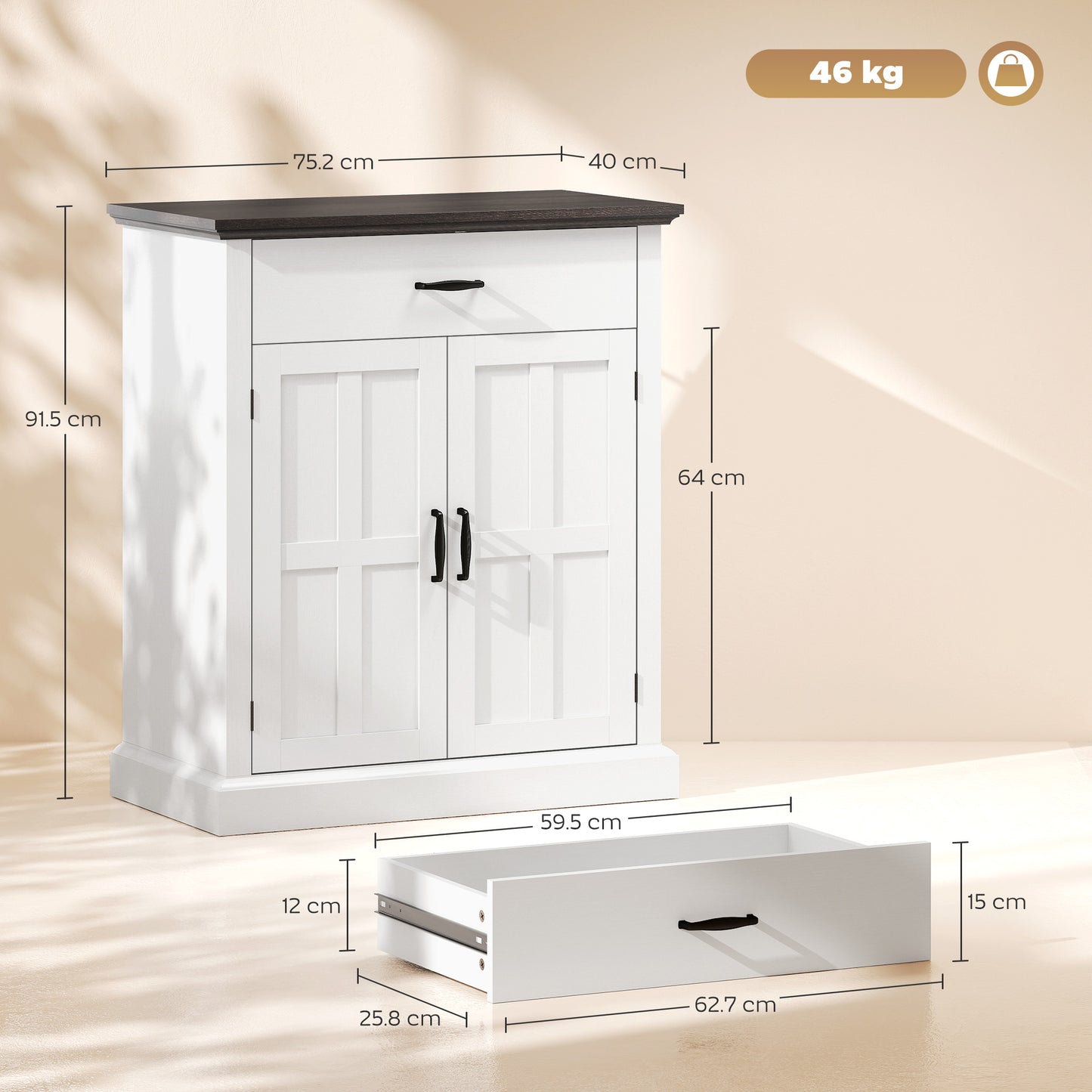HOMCOM Farmhouse Sideboard with 3 cm Thick Top 2 Barn Doors - White