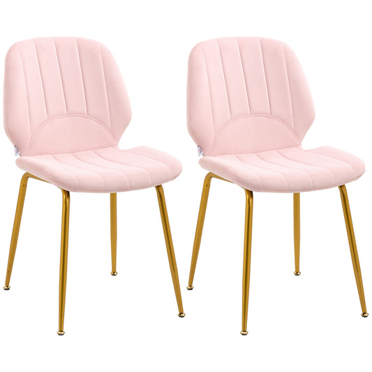 Photo of HOMCOM Velvet Dining Chairs Set of 2, 2 Piece Dining Room Chairs with Backrest, Padded Seat and Steel Legs, Pink in Pink colour on a white background