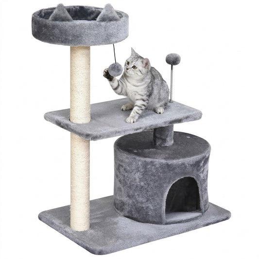 Photo of PawHut Cat Tree for Indoor Cats with Scratching Post Climbing Tower Kitty Activity Centre Condo Perch Jumping Platforms Grey 60L x 40W x 81H cm in cm colour on a white background