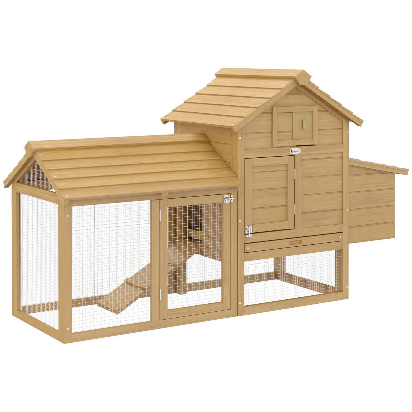 Photo of PawHut Small Chicken Coop with Run Hen House Poultry Coops Cages Nesting Box Wood 150.5 x 54 x 87cm in 87cm colour on a white background