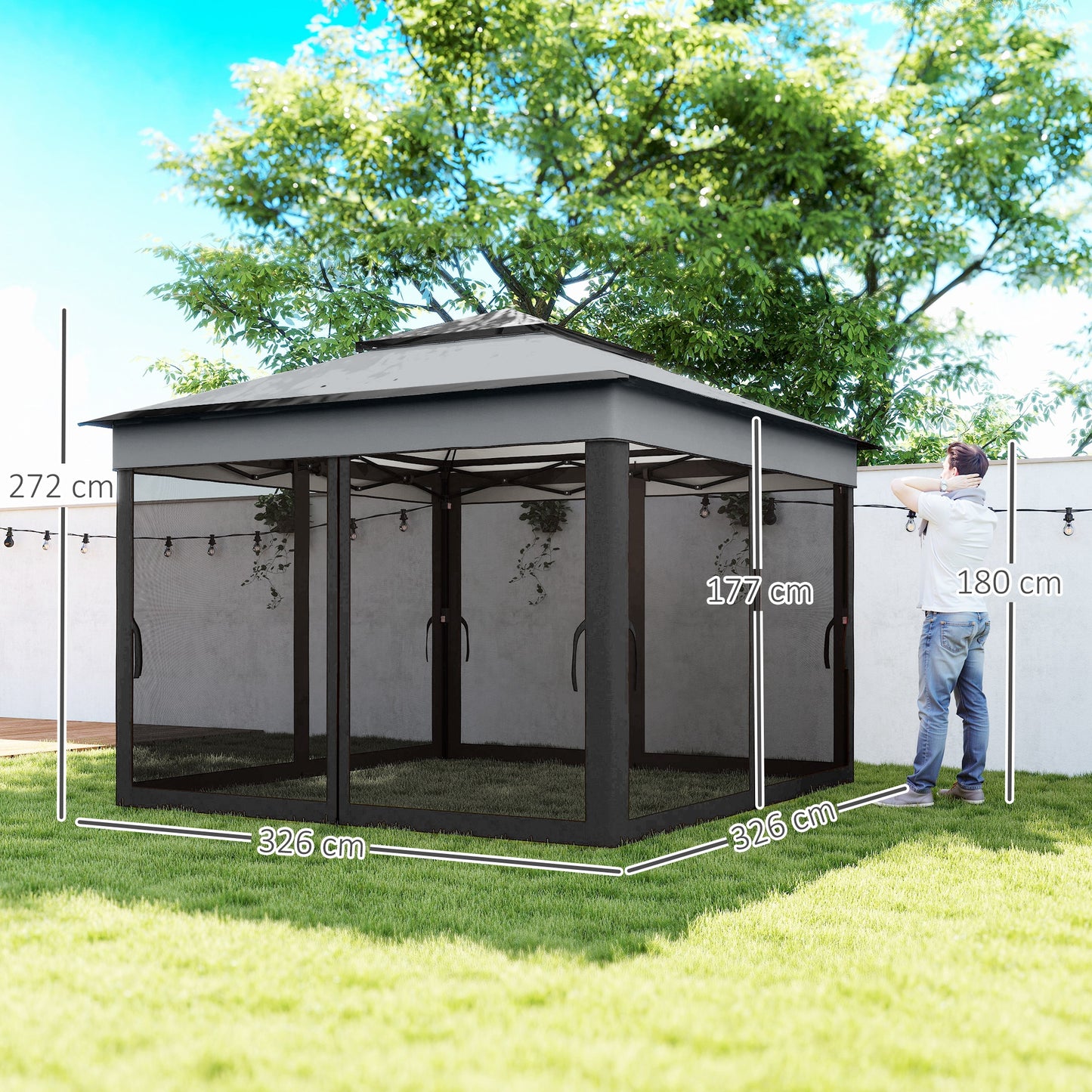 Outsunny 3 x 3(m) Pop Up Gazebo, Height Adjustable Instant Event Shelter with Netting and Carrying Bag, Grey