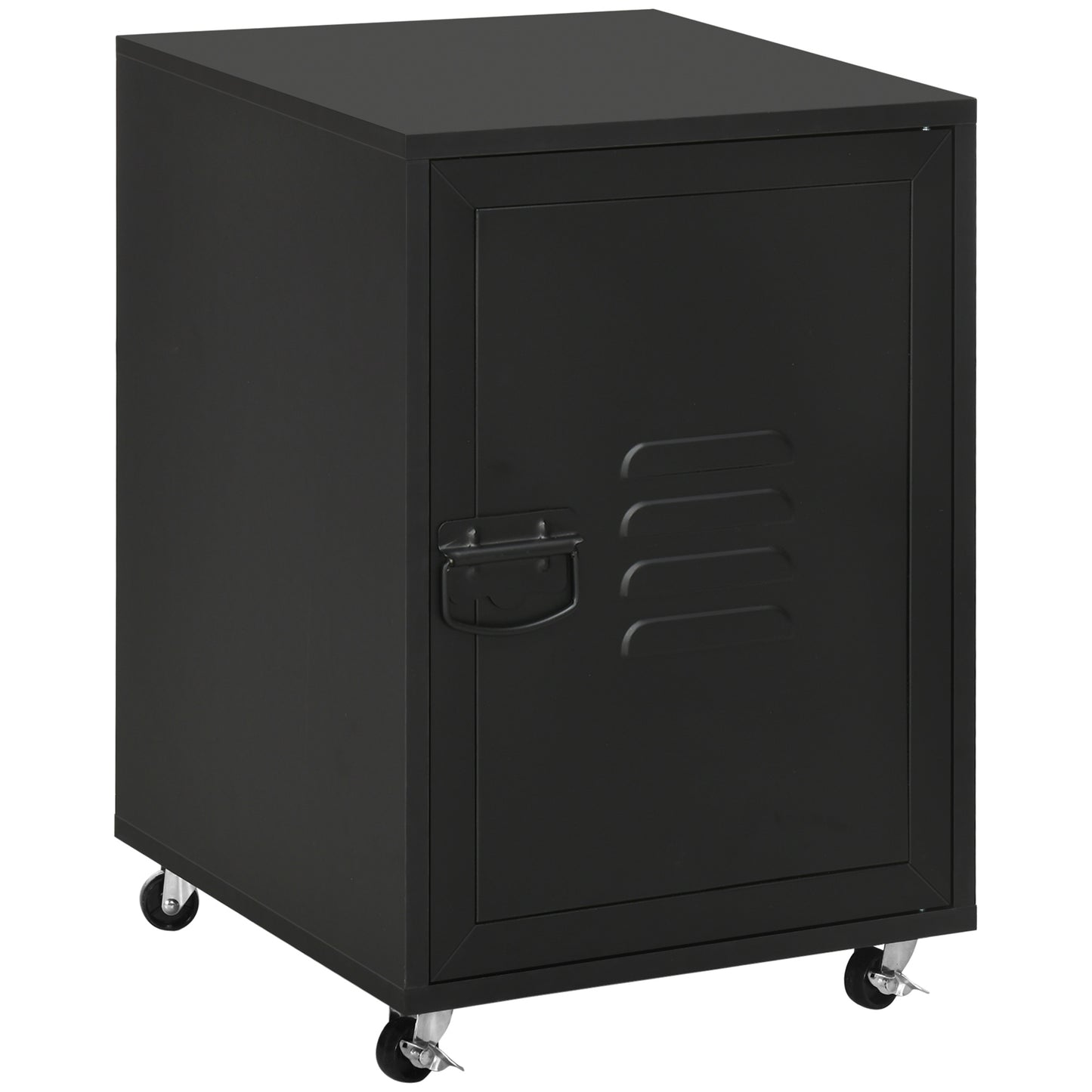 Photo of HOMCOM Rolling Metal Filing Cabinet, Industrial Mobile Storage Cabinet with Adjustable Shelf and Wheels for Home Office Living Room, Black in Black colour on a white background