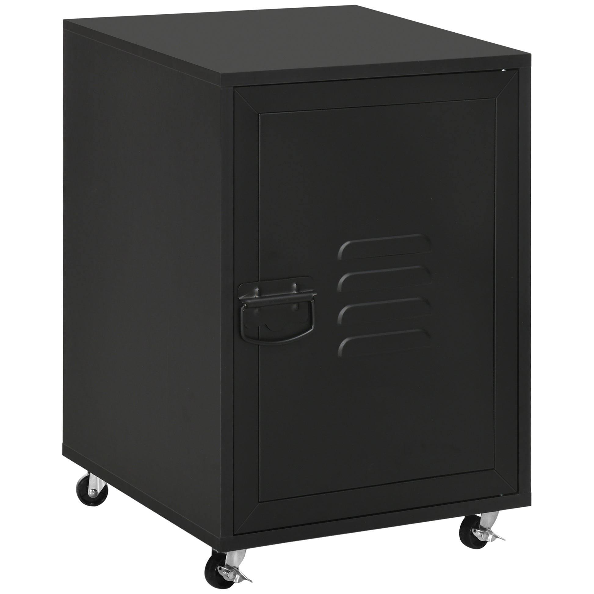Photo of HOMCOM Rolling Metal Filing Cabinet, Industrial Mobile Storage Cabinet with Adjustable Shelf and Wheels for Home Office Living Room, Black in Black colour on a white background