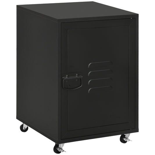 Photo of HOMCOM Rolling Metal Filing Cabinet, Industrial Mobile Storage Cabinet with Adjustable Shelf and Wheels for Home Office Living Room, Black in Black colour on a white background
