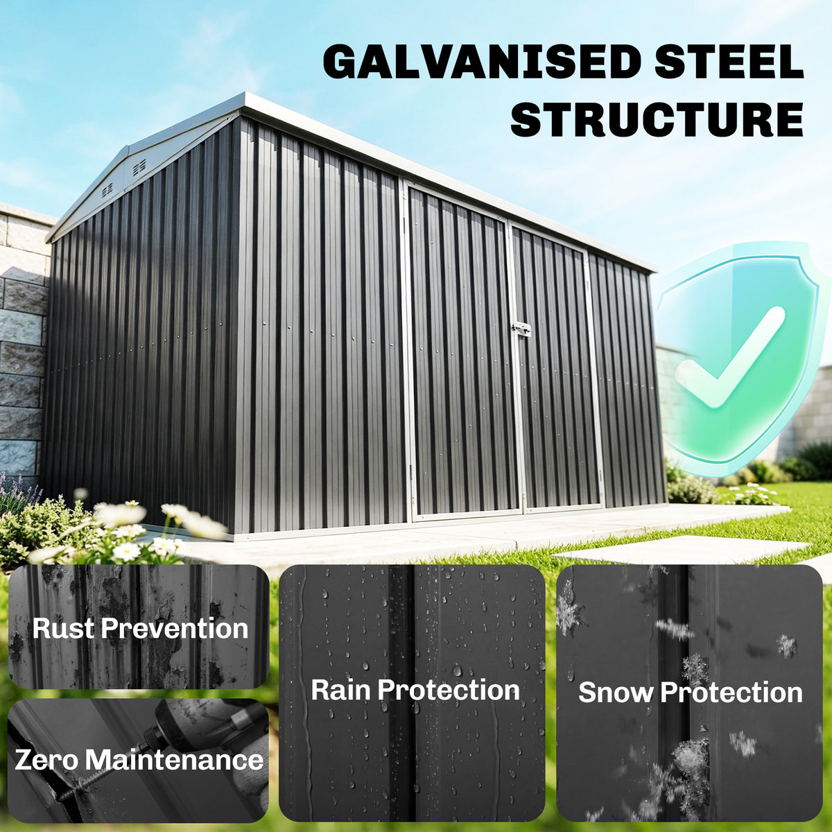 Outsunny galvanized steel garden shed with double sliding doors