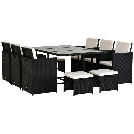 Photo of Outsunny Rattan Dining Set Garden Furniture Patio set 11 PC with Cushion Black /Milk White in White colour on a white background