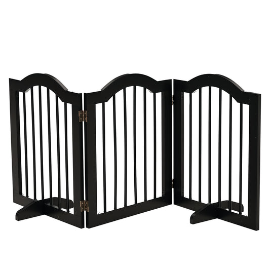 Photo of PawHut Freestanding Dog Gate Wooden Stair Gate for Dogs with Support Feet Foldable Pet Fence Safety Barrier for the House Doorway Stairs Black in Black colour on a white background