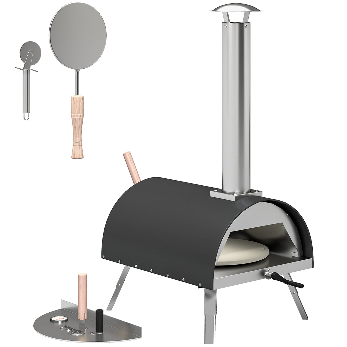Photo of Outsunny Outdoor Pizza Oven Foldable Legs Pellet Wood Fired Pizza Maker w/ 12" Rotating Stone and Peel in Peel colour on a white background