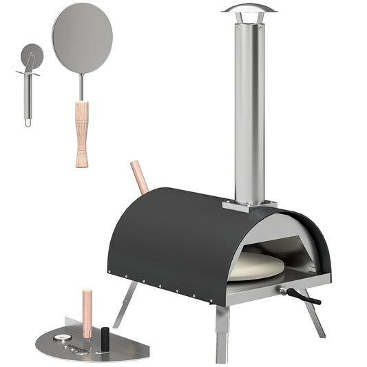 Photo of Outsunny Outdoor Pizza Oven Foldable Legs Pellet Wood Fired Pizza Maker w/ 12" Rotating Stone and Peel in Peel colour on a white background