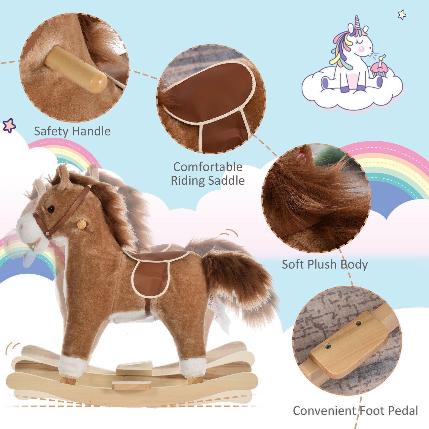HOMCOM Kids Classic Rocking Horse, with Moving Mouth, Neighing Sounds, Brown