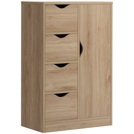 Photo of HOMCOM Bathroom Cabinet, Freestanding Storage Cabinet with 4 Drawers, Door Cupboard for Living Room, Kitchen, Bedroom, Natural in Natural colour on a white background