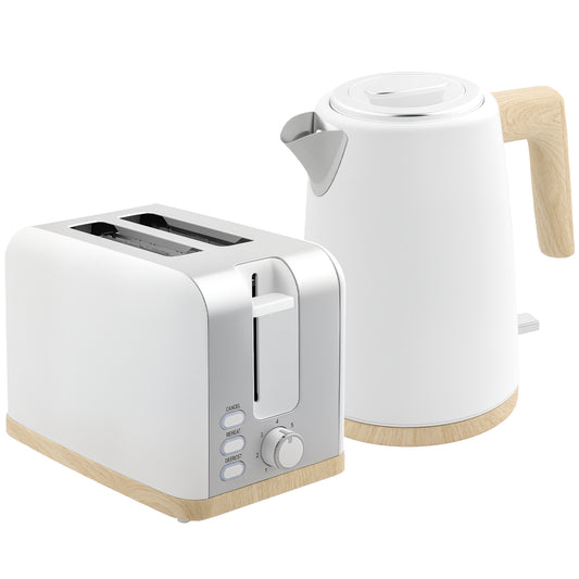 Photo of HOMCOM Stainless Steel Kettle and Toaster Set, 1.7L 3000W Fast Boil Kettle & 2 Slice Toaster Kitchen Set with 7 Level Browning Controls, Defrost, Reheat, Auto Off, Boil-dry Protection, White in White colour on a white background