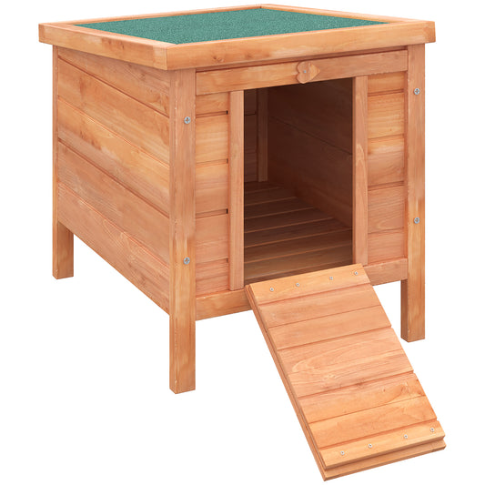 Photo of PawHut Wooden Rabbit Hutch Outdoor, Guinea Pig Hutch, Rabbit Hideaway, Cat House, Bunny Cage Small Animal House with Openable Roof, 51 x 42 x 43 cm, Natural in Natural colour on a white background