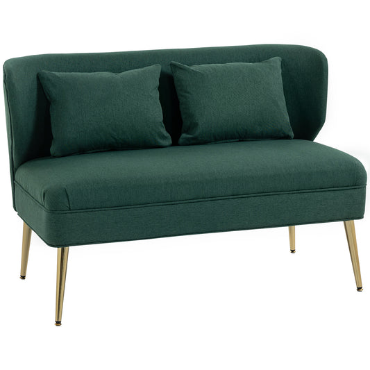 Photo of HOMCOM 2 Seater Sofa, Linen-look Fabric Small Sofa with Wing Back, Thick Seat, Metal Legs, Dark Green in Green colour on a white background