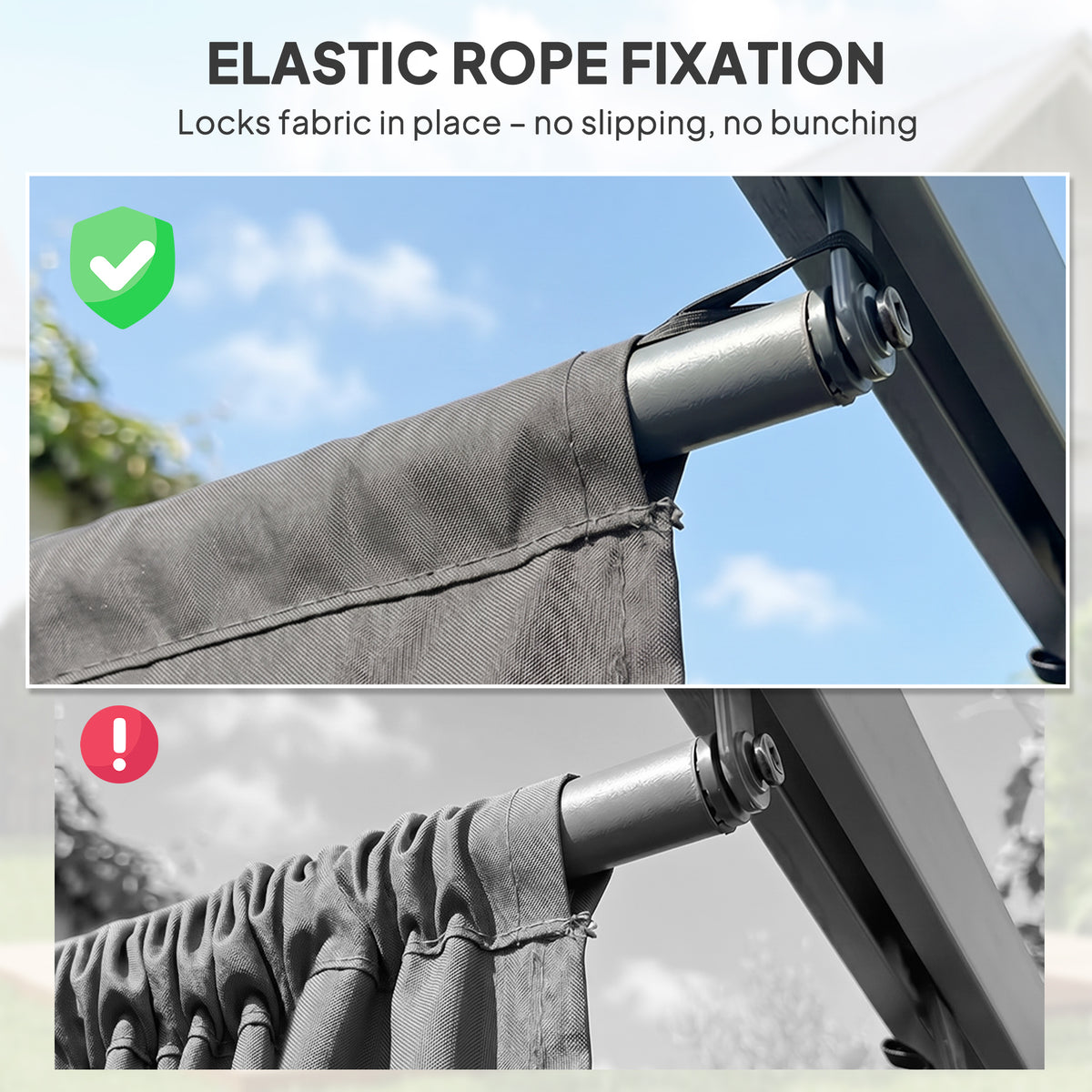 Outsunny pergola canopy fabric with elastic rope fastening around a support rod