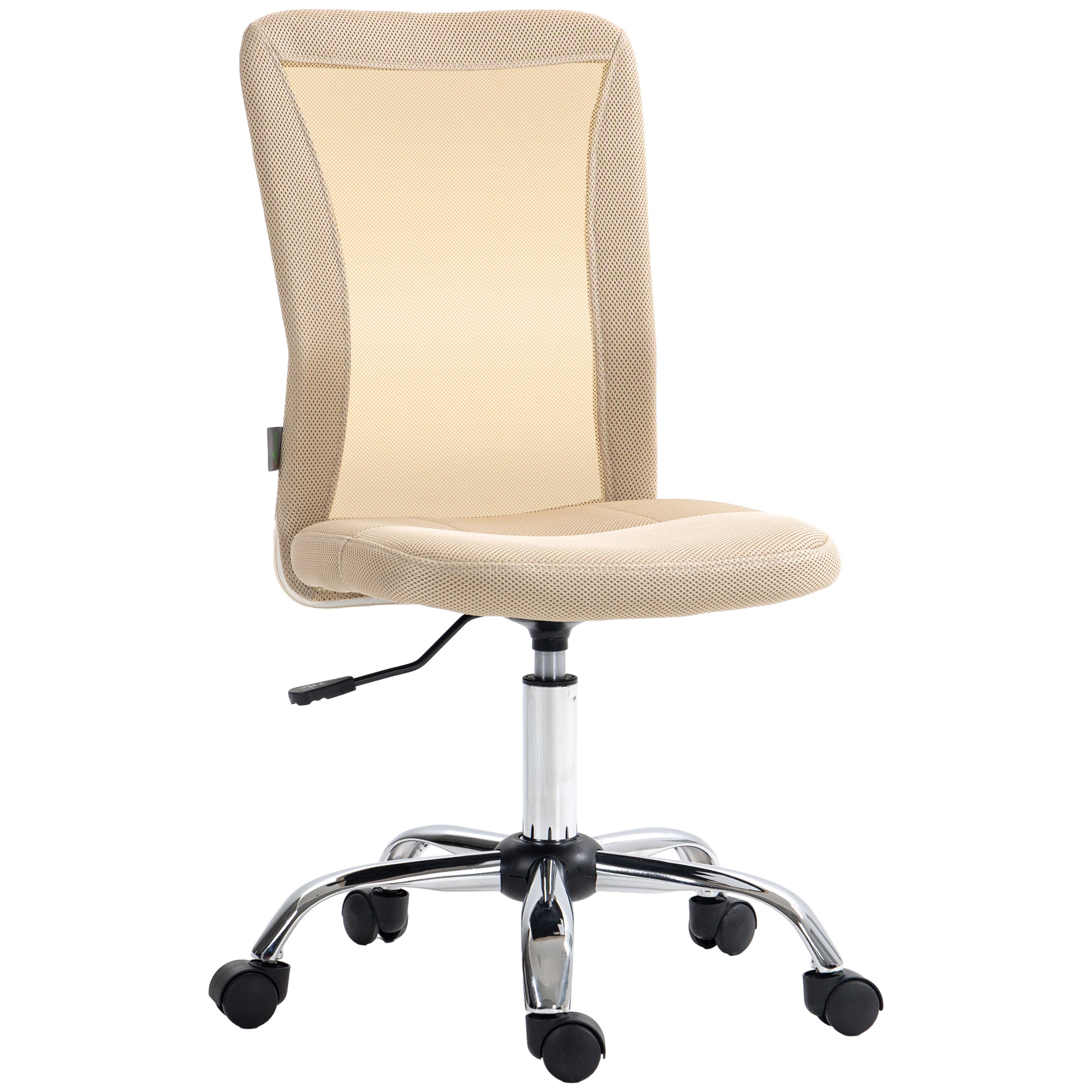 Photo of Vinsetto Computer Desk Chair, Mesh Office Chair with Adjustable Height and Swivel Wheels, Armless Study Chair, Beige in Beige colour on a white background