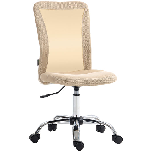 Photo of Vinsetto Computer Desk Chair, Mesh Office Chair with Adjustable Height and Swivel Wheels, Armless Study Chair, Beige in Beige colour on a white background