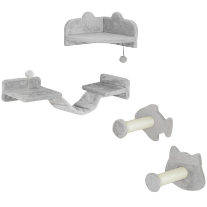 PawHut cat wall shelf set with a perch, ladder, platforms and two scratching steps