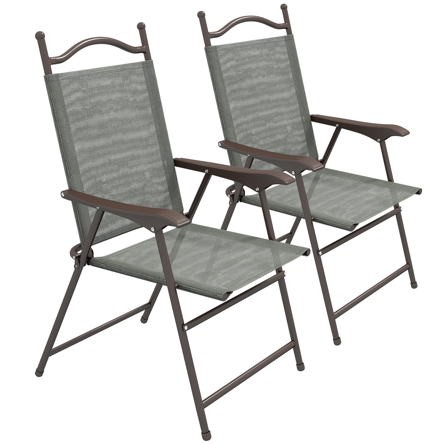Photo of Outsunny Set of Two Folding Garden Chairs, with Fabric Mesh Seats - Dark Grey in Grey colour on a white background