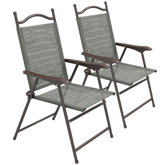 Photo of Outsunny Set of Two Folding Garden Chairs, with Fabric Mesh Seats - Dark Grey in Grey colour on a white background