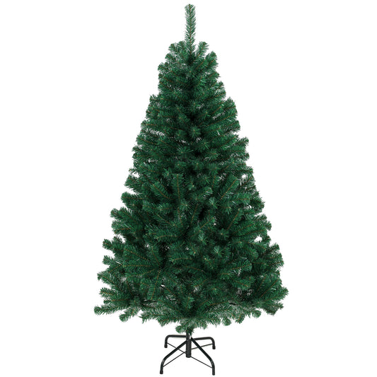 Photo of HOMCOM 5ft Artificial Christmas Tree, Fir Hinged Xmas Tree with 420 Branch Tips, Foldable Steel Stand, Green in Green colour on a white background