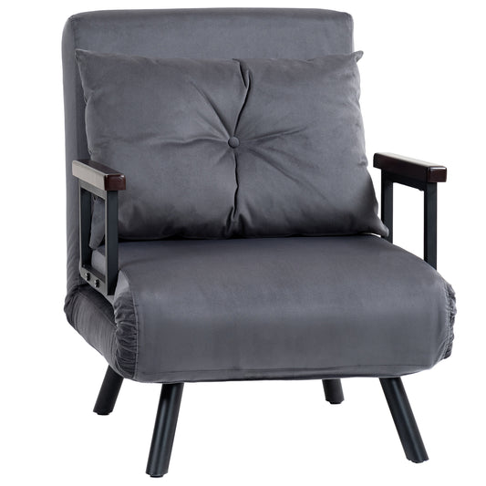 Photo of HOMCOM 4-in-1 Velvet-Feel Single Chair Bed, with Pillow - Charcoal Grey in Grey colour on a white background