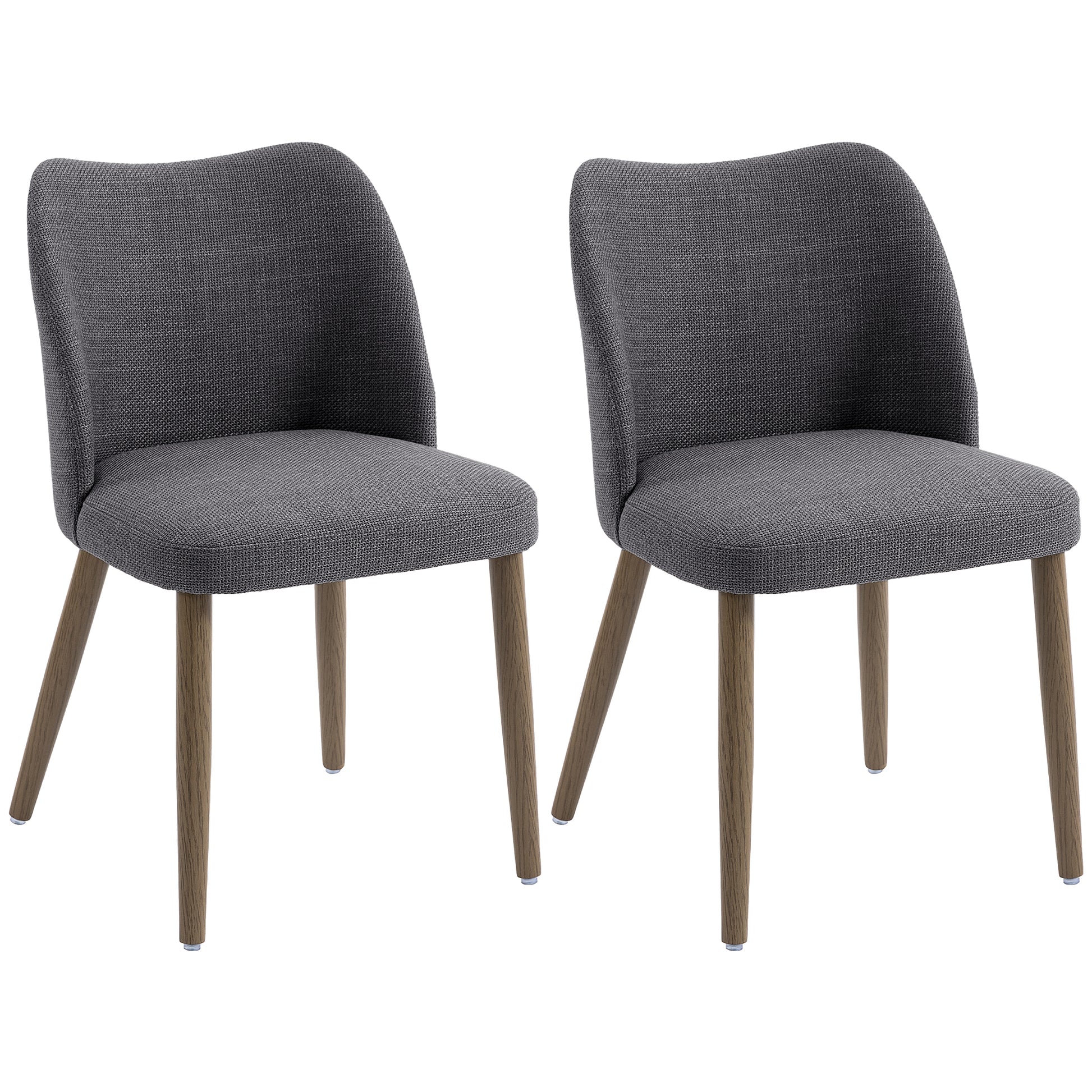 Photo of HOMCOM Dining Chairs Set of 2, Linen Upholstered Kitchen Chairs with Padded Seat, Curved Backrest, Rubberwood Legs, Dark Grey in Grey colour on a white background