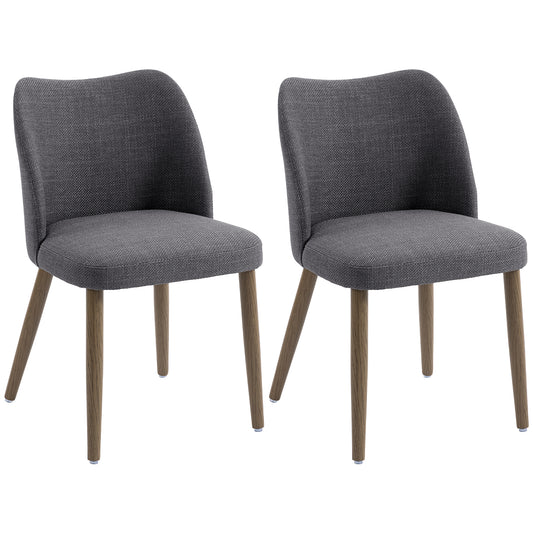 Photo of HOMCOM Dining Chairs Set of 2, Linen Upholstered Kitchen Chairs with Padded Seat, Curved Backrest, Rubberwood Legs, Dark Grey in Grey colour on a white background