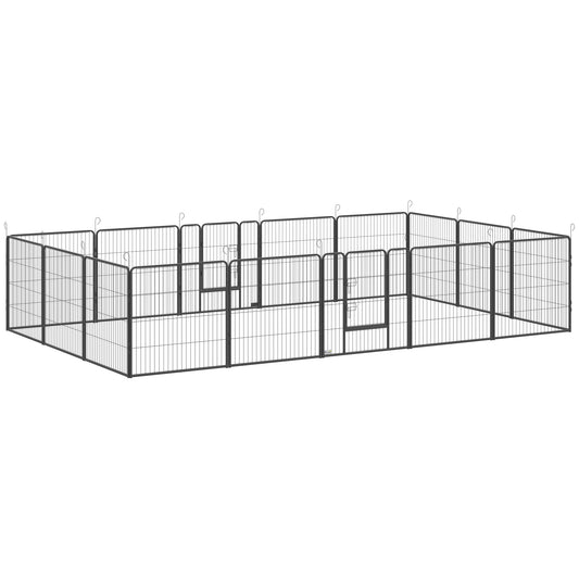 Photo of PawHut 16 Panels Heavy Duty Puppy Playpen, for Small and Medium Dogs, Indoor and Outdoor Use - Grey in Grey colour on a white background