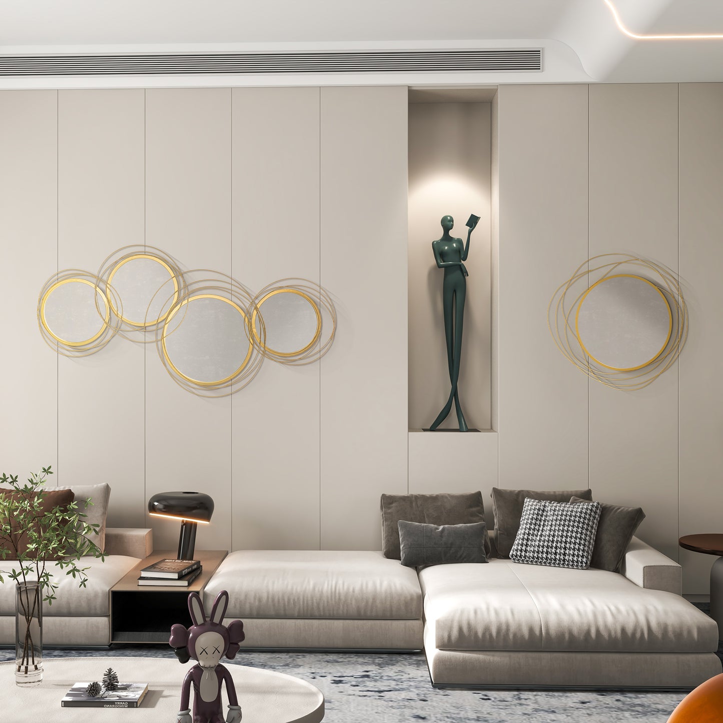 HOMCOM Metal Wall Art 65cm Modern Decorative Mirror Decor for Living Room Bedroom Dining Room, Gold Tone