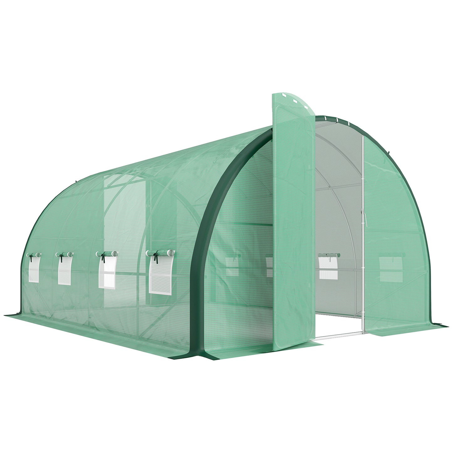Photo of Outsunny 4 x 3 m Polytunnel Greenhouse, with Windows and Doors - Green in Green colour on a white background