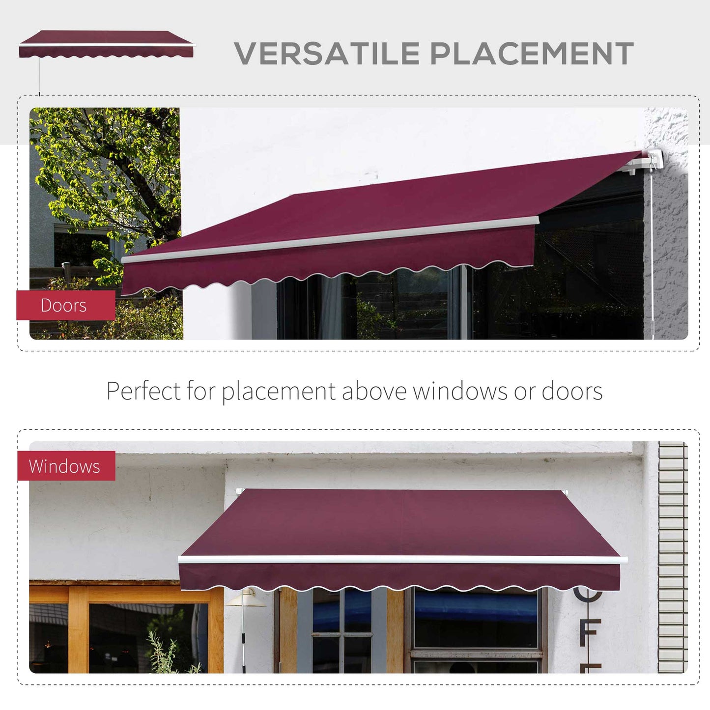 Outsunny 3 x 2.5m Manual Retractable Awning for Patio 45-75° Sun Canopy with Waterproof Fabric - Wine Red