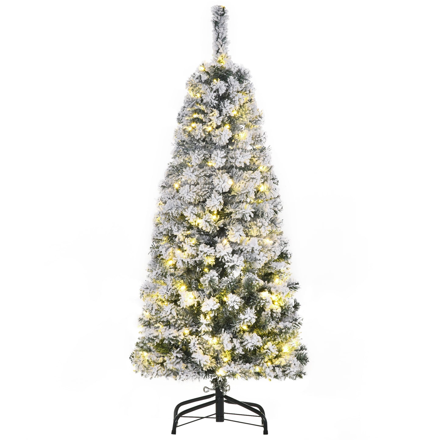 Photo of HOMCOM 4FT Prelit Artificial Snow Flocked Christmas Tree with Warm White LED Light, Holiday Home Xmas Decoration, Green White in White colour on a white background