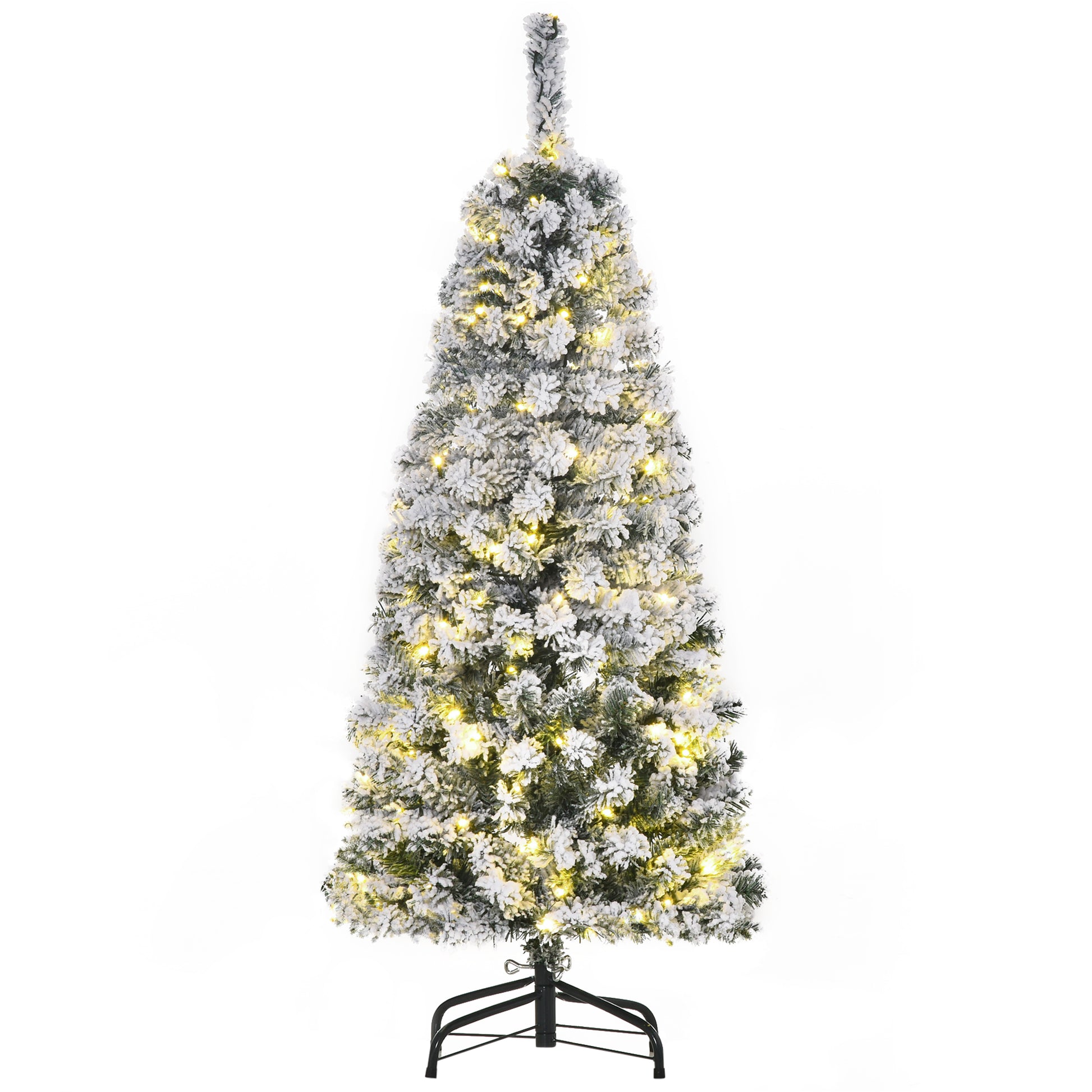 Photo of HOMCOM 4FT Prelit Artificial Snow Flocked Christmas Tree with Warm White LED Light, Holiday Home Xmas Decoration, Green White in White colour on a white background