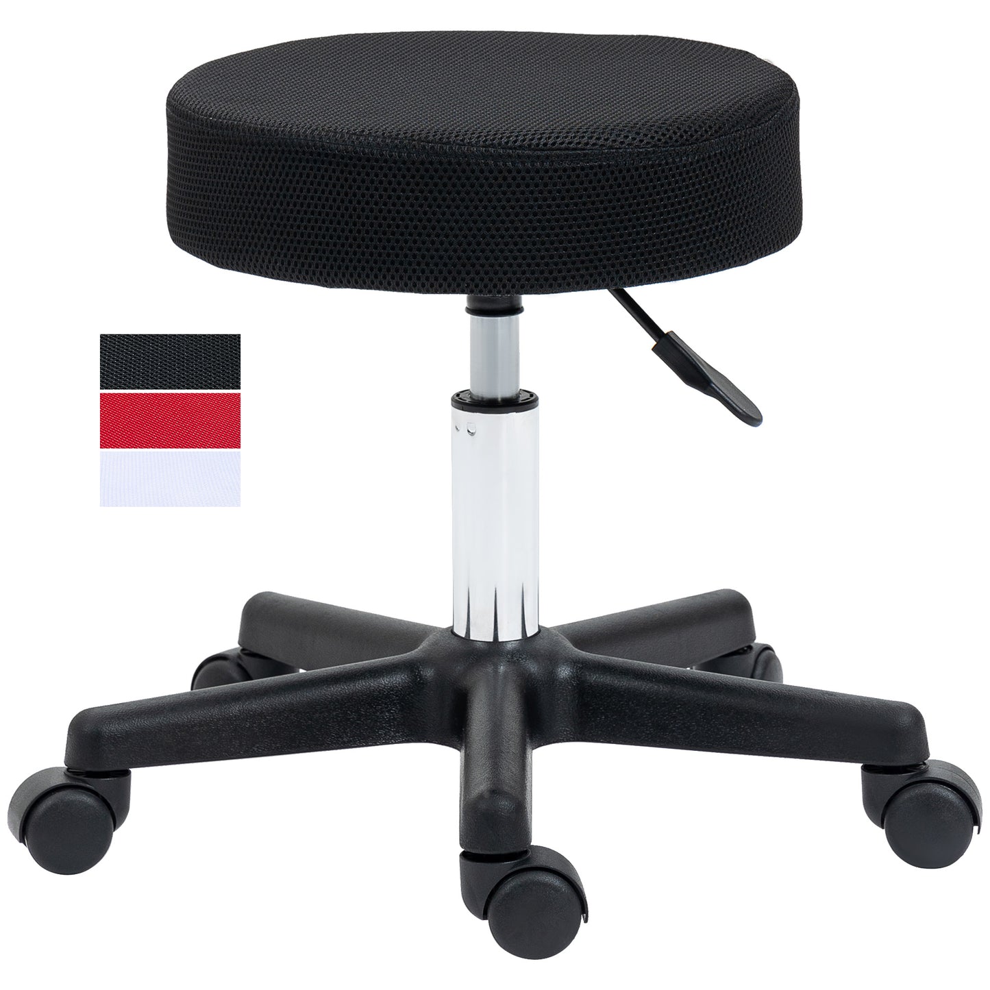 Photo of HOMCOM Hydraulic Swivel Salon Spa Stool Height Adjustable Facial Massage Tattoo with 3 Changeable Seat Covers, Black in Black colour on a white background