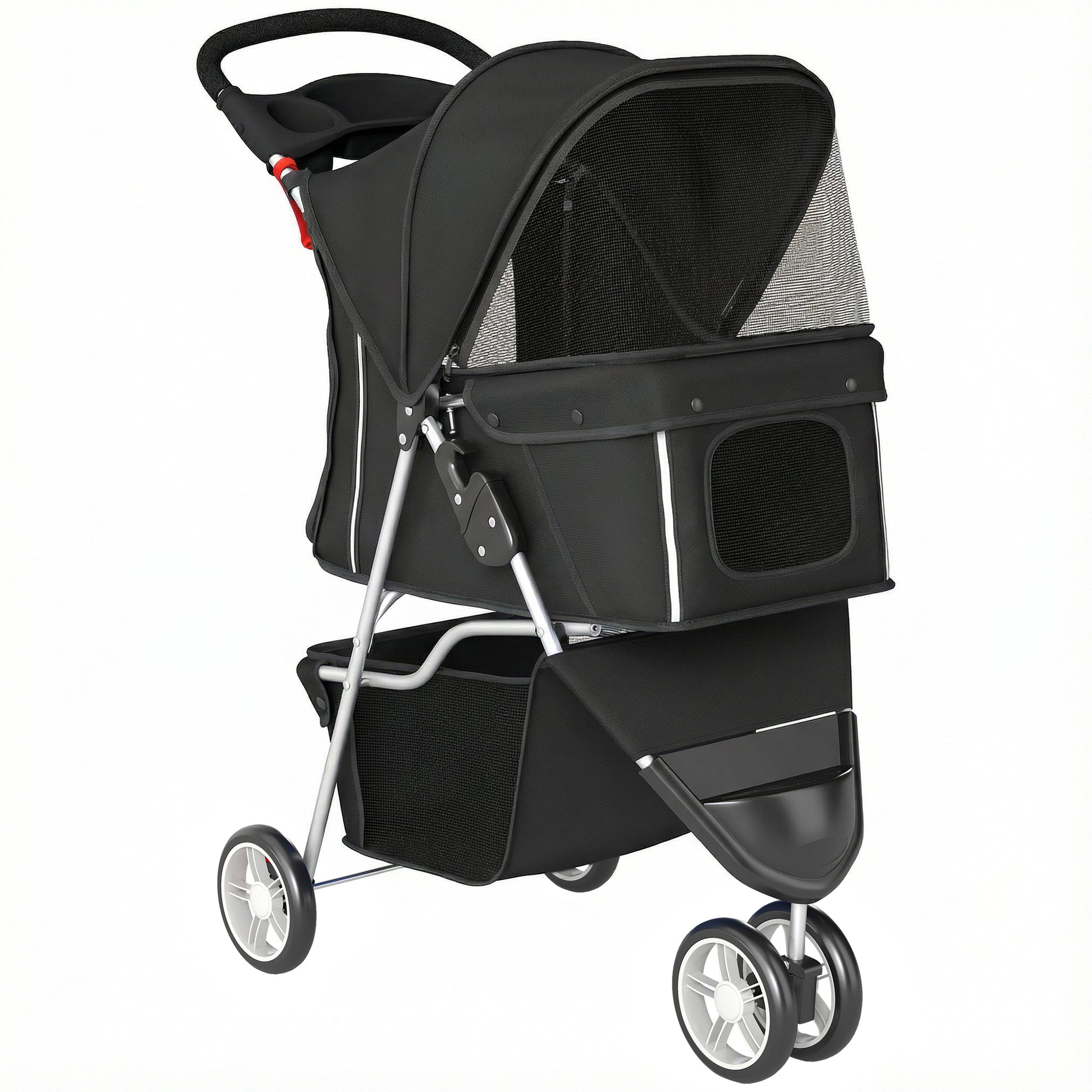 Photo of PawHut 3 Wheel Pet Stroller for Small and Miniature Dogs, Black in Black colour on a white background