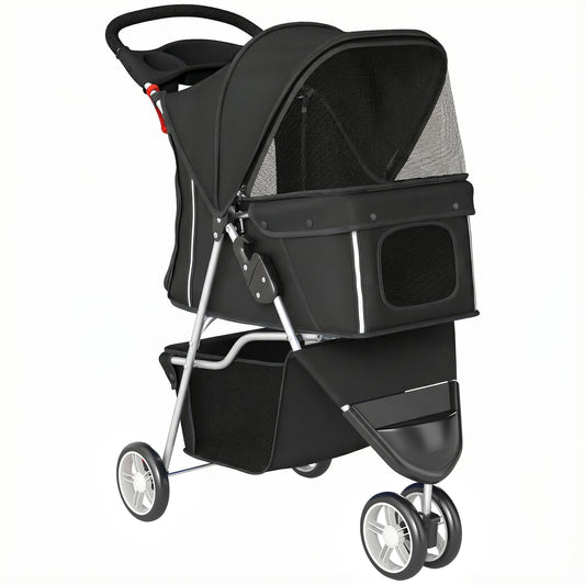 Photo of PawHut 3 Wheel Pet Stroller for Small and Miniature Dogs, Black in Black colour on a white background