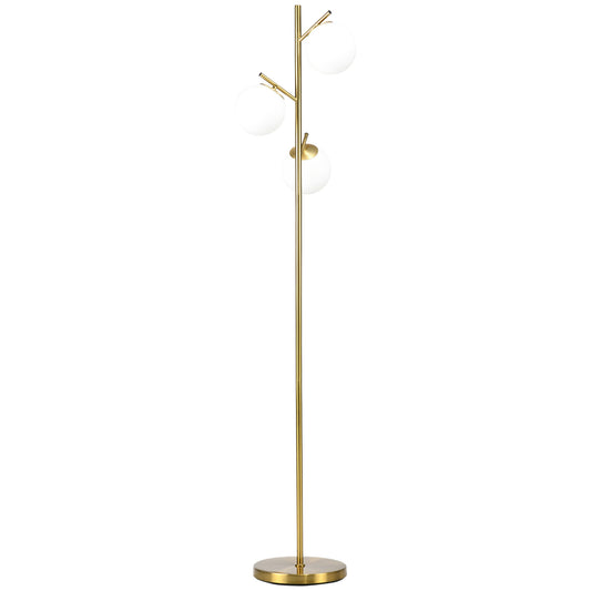 Photo of HOMCOM 3-Light Tree Floor Lamps for Living Room, Modern Standing Lamp for Bedroom with Globe Lampshade, Steel Base, Bulb not Included, Gold Tone in Tone colour on a white background