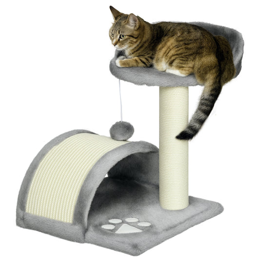 Photo of PawHut Cat Tree, Kitten Scratcher Activity Centre, with Sisal Scratching Post, Toy Ball - Grey in Grey colour on a white background