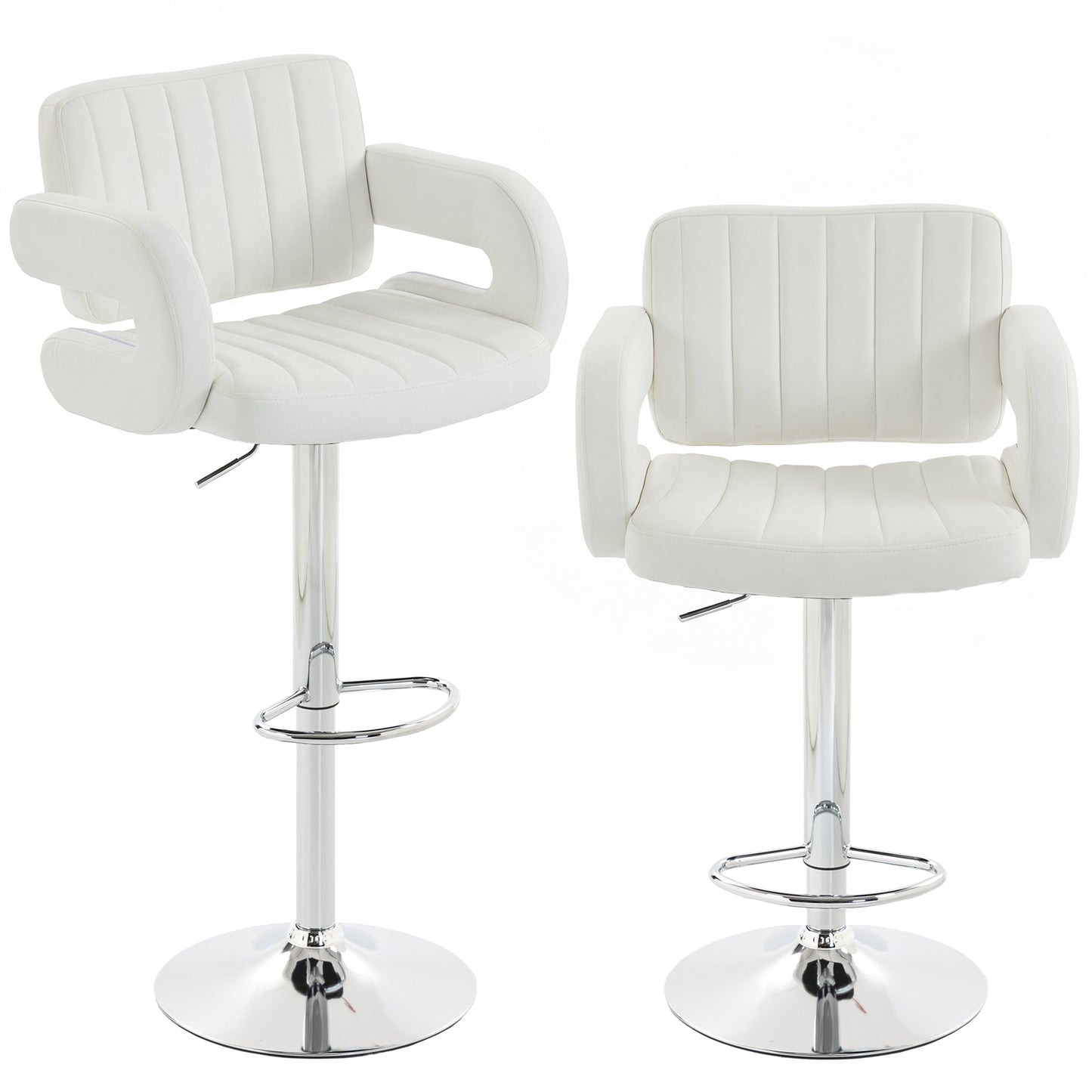 Photo of HOMCOM Bar Stools Adjustable Swivel Kitchen Chairs with Backrest Armrest Set of 2 PU Leather White in White colour on a white background